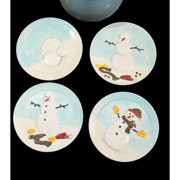 Mini "How To Build A Snowman" Plate Set Of 4 With Gift Box Adorable Winter Decor - Picture 5 of 7